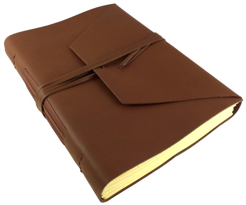 Rustic Ridge Leather Large Genuine Leather Expedition Journal/Sketchbook with Gift Box - 380 Pages - 9" x 12" - Vintage Style - Rich Dark Brown - Image 2